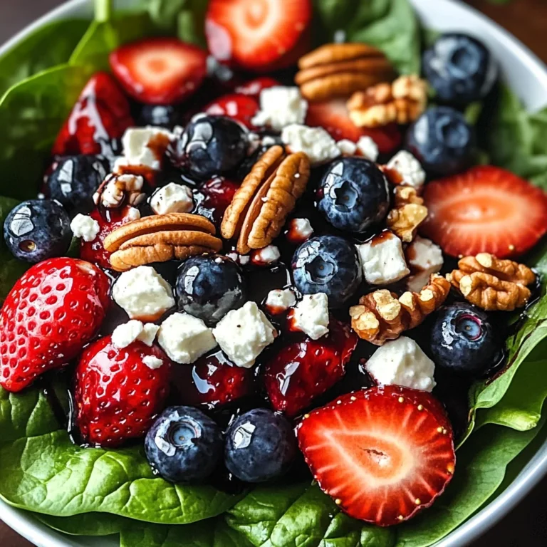Berry Spinach Salad with Pecans, Feta, and Balsamic Glaze