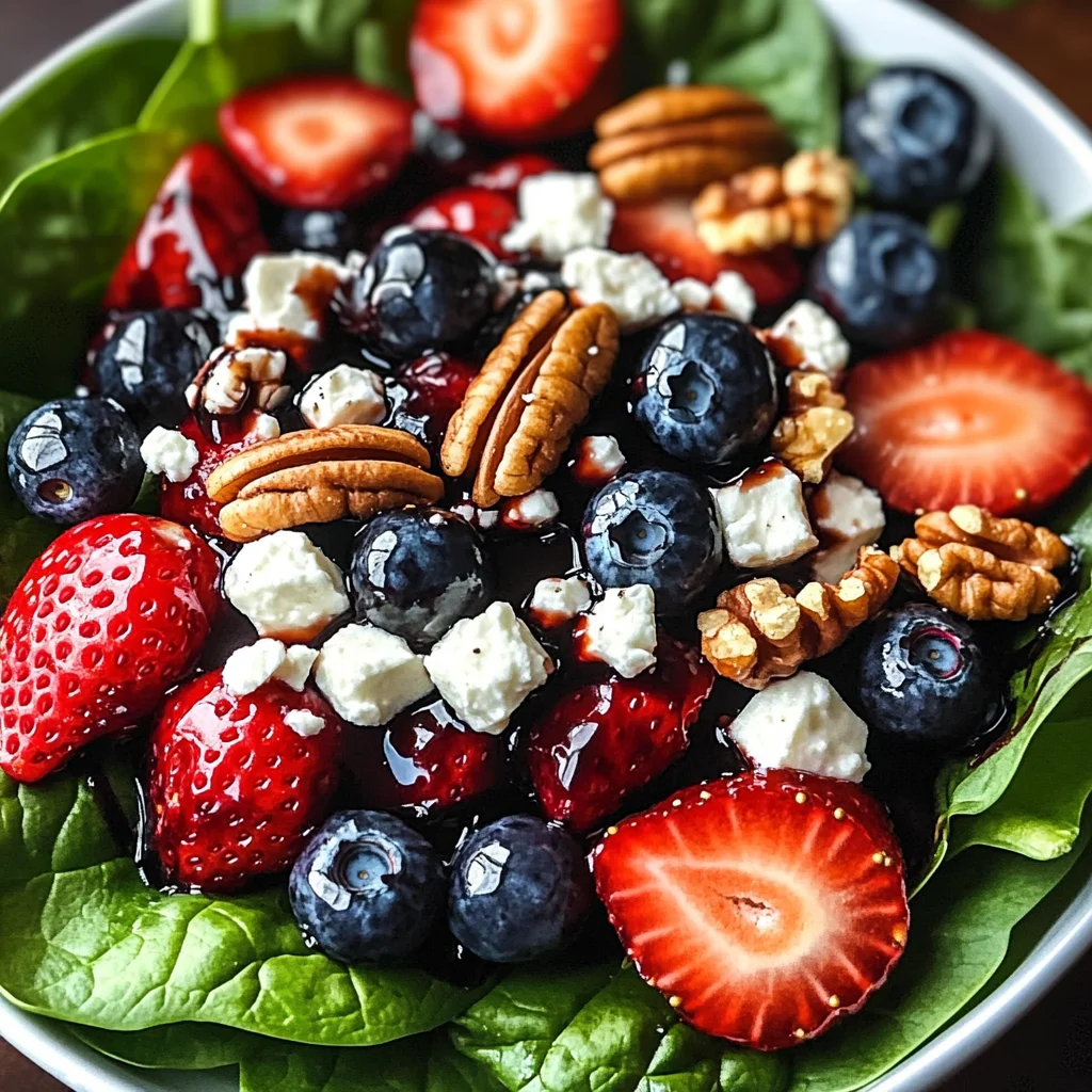 Berry Spinach Salad with Pecans, Feta, and Balsamic Glaze