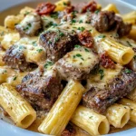 Garlic Butter Steak Tips with Cheesy Rigatoni