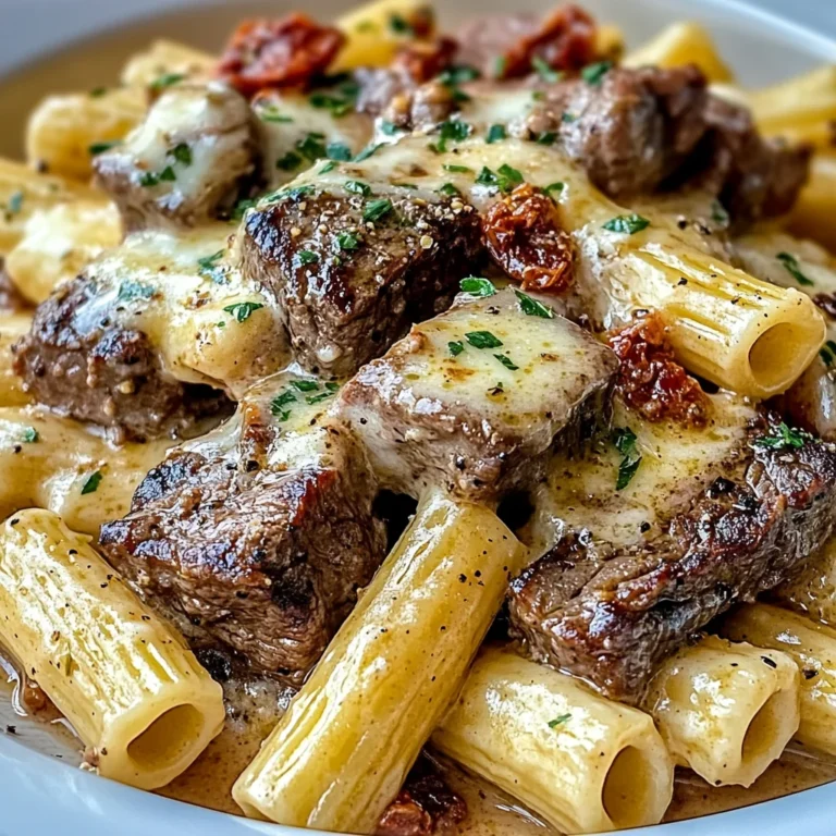 Garlic Butter Steak Tips with Cheesy Rigatoni