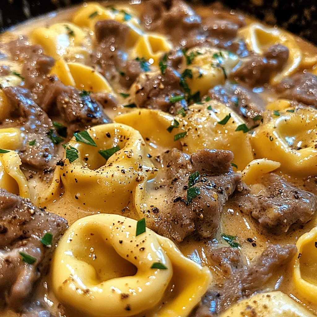 Cheesesteak Tortellini in Creamy Provolone Sauce