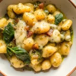 Creamy Pesto Gnocchi with Spinach and Artichokes