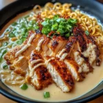 Fiery Chicken Ramen with Creamy Garlic Sauce