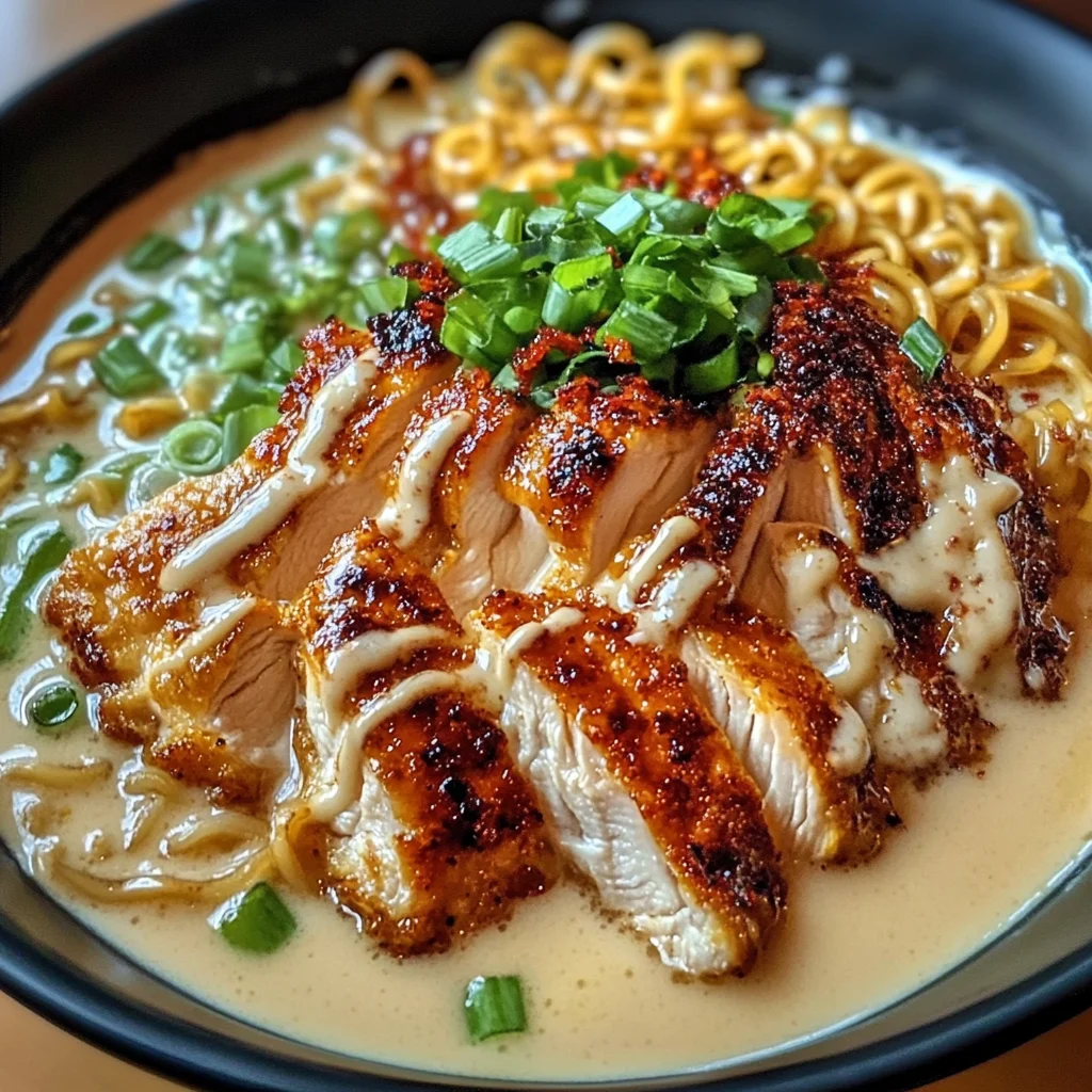 Fiery Chicken Ramen with Creamy Garlic Sauce