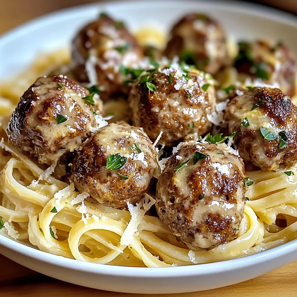 Garlic Butter Meatballs : Creamy Linguine Delight