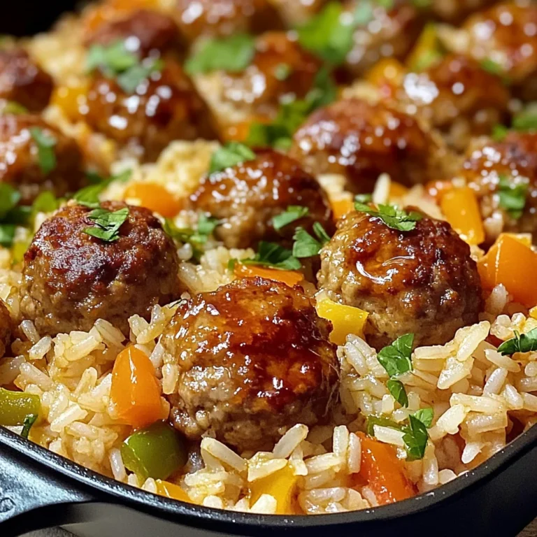 Honey Garlic Meatball Rice Bake