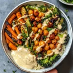 Roasted Veggie Chickpea Bowls with Maple Dijon Tahini Dressing