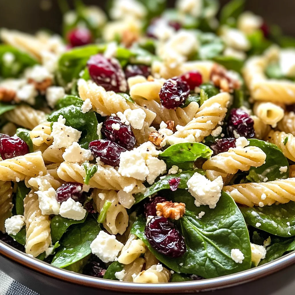 Spinach Pasta Salad with Feta and Cranberries