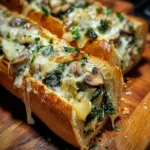 Cheesy Spinach Artichoke & Mushroom Stuffed Baguette