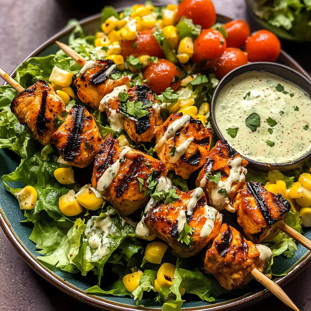 Chopped Honey Buffalo Chicken Skewer Salad