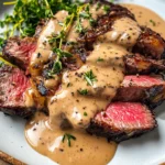 French Seared Steak with Cognac Cream Sauce