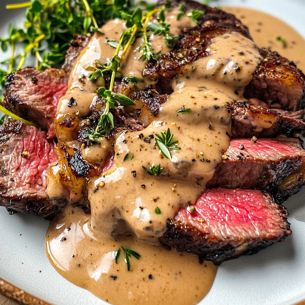 French Seared Steak with Cognac Cream Sauce