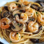 Mushroom Garlic Shrimp Pasta