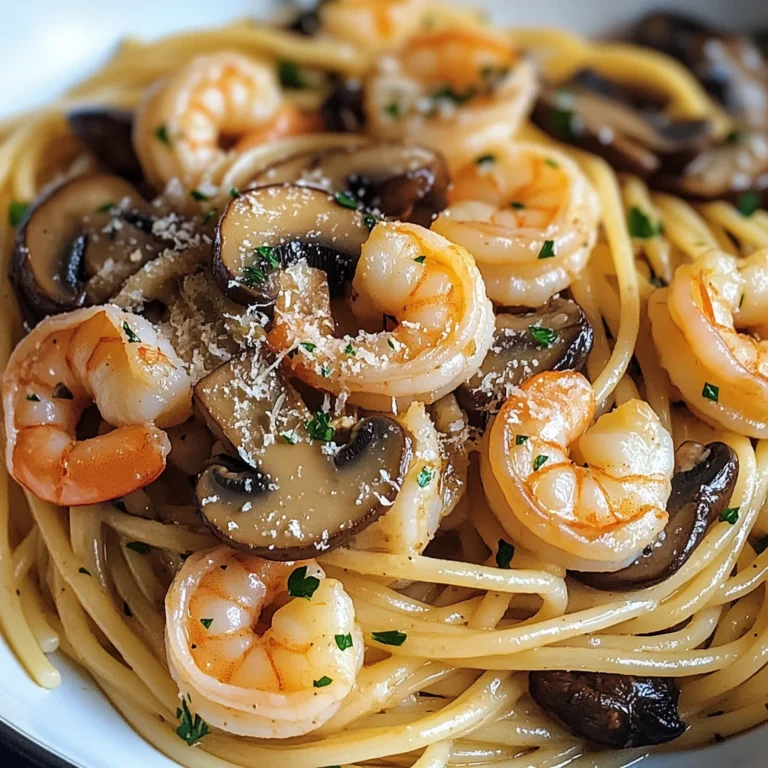 Mushroom Garlic Shrimp Pasta