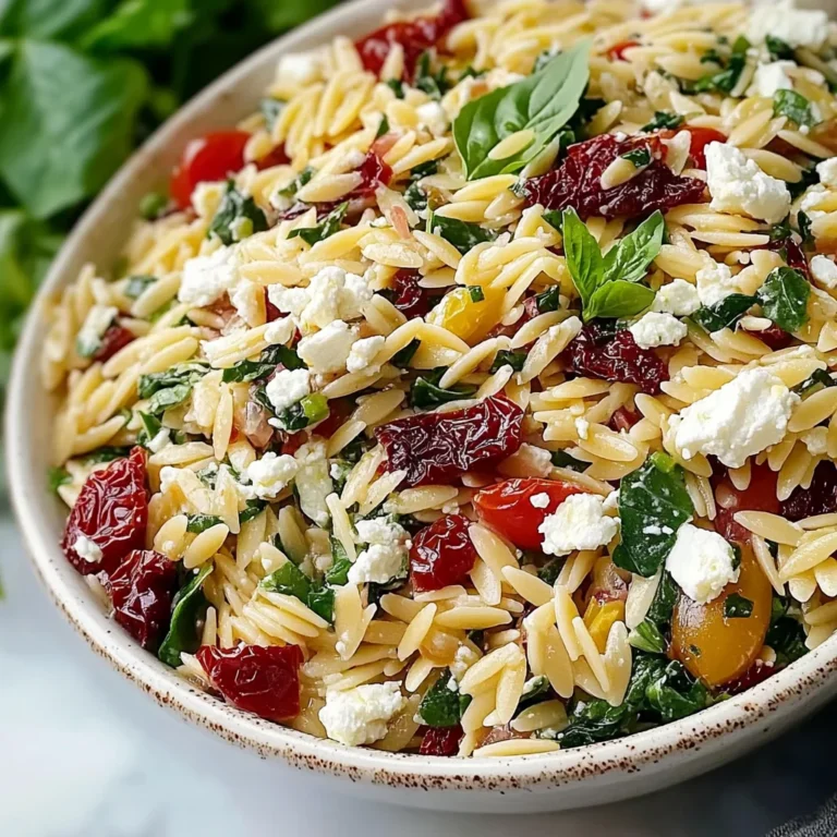 Homemade Orzo Pasta Salad with Feta and Sun Dried Tomatoes - flirtyfood