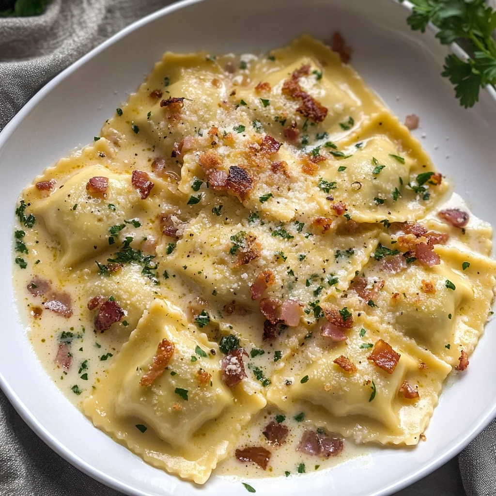Olive Garden-Inspired Ravioli Carbonara
