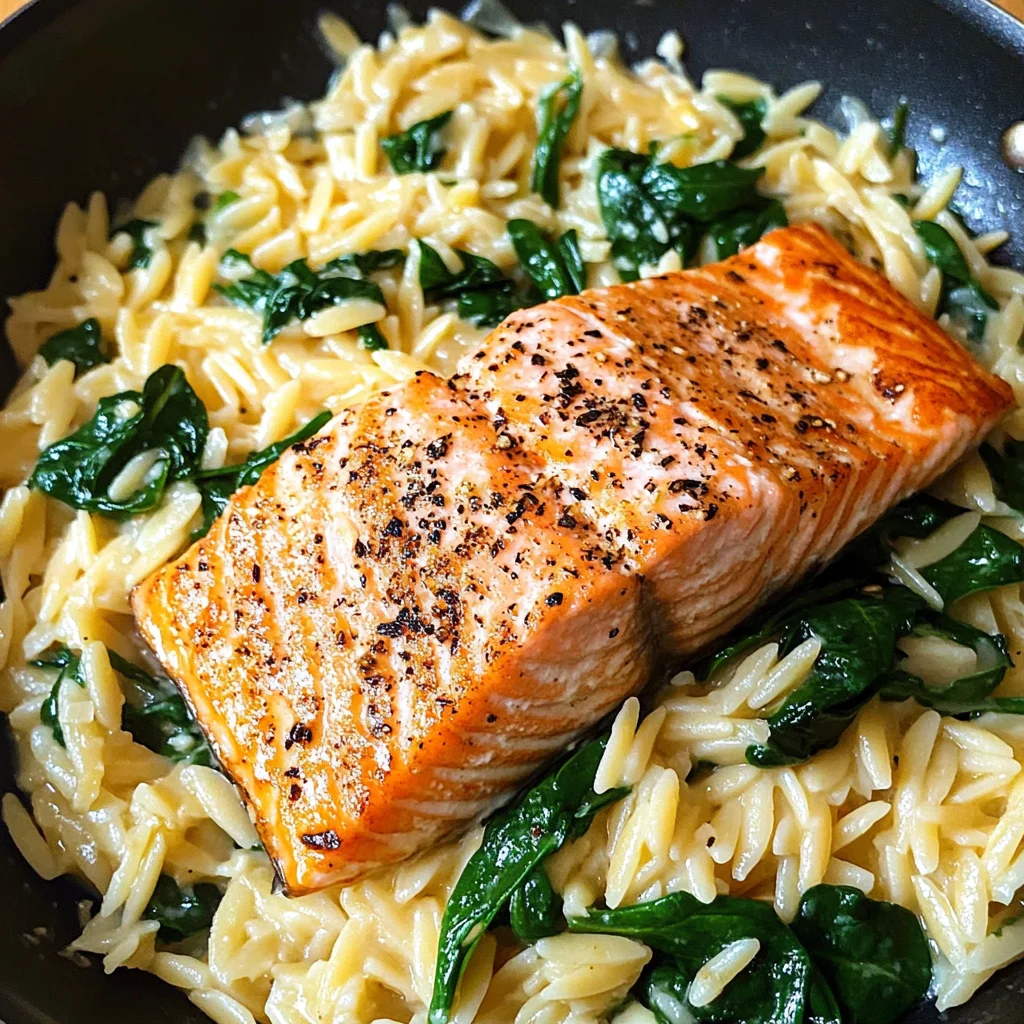 One Skillet Salmon with Lemon Orzo