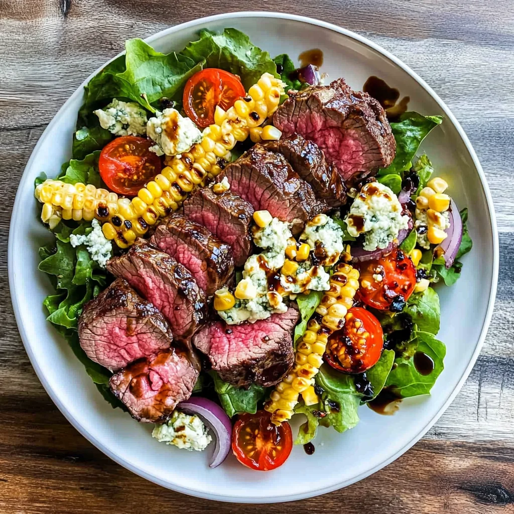 Balsamic Steak Gorgonzola Salad with Grilled Corn