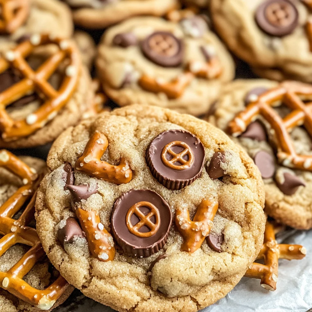Peanut Butter Cup Cookies with Pretzels