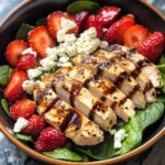 Strawberry Spinach Grilled Chicken Salad with Balsamic Glaze