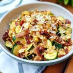 Zucchini with Sun Dried Tomatoes, Bacon, and Crispy Onions