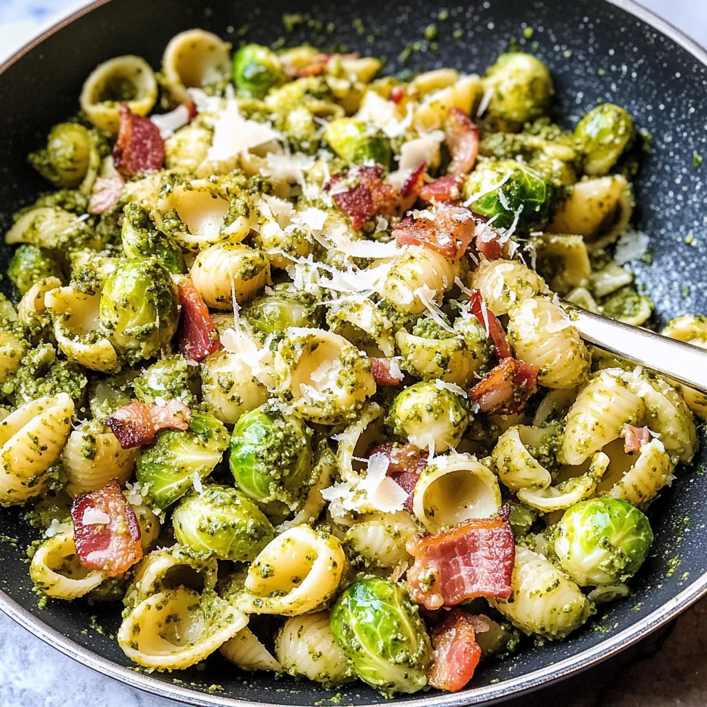 Brussels Sprouts and Bacon Pesto Pasta