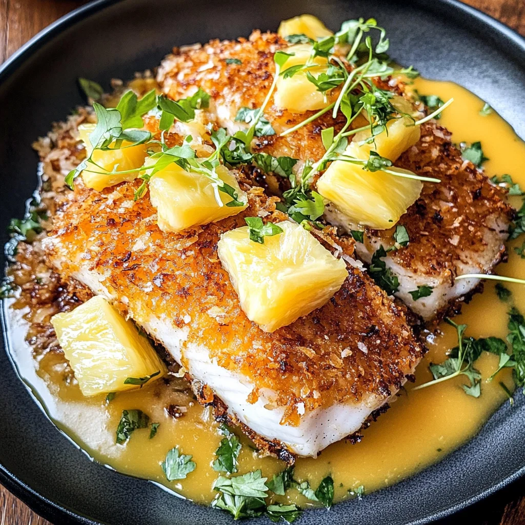 Coconut Crusted Mahi-Mahi with Pineapple Beer Butter Sauce