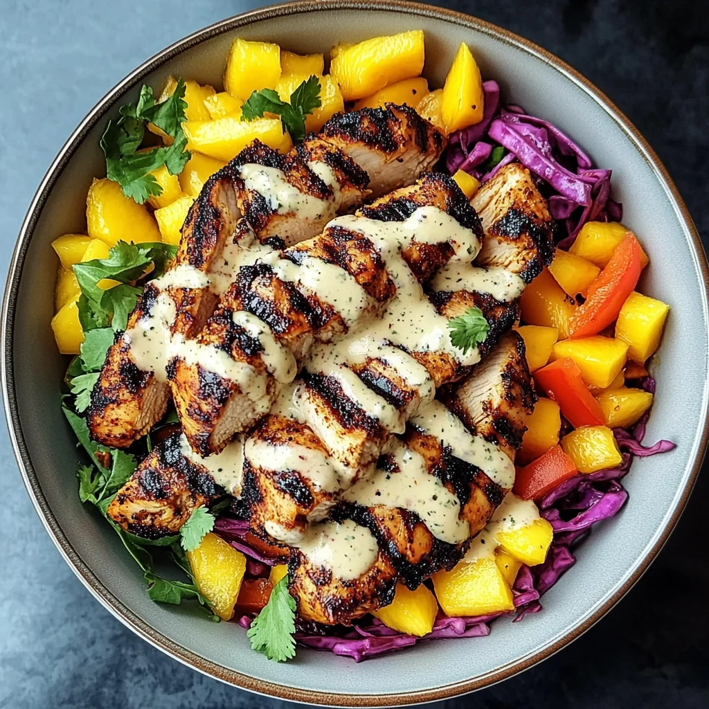 Jerk Chicken & Mango Slaw Bowls with Honey Lime Cream