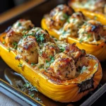 Sweet and Savory Honey Roasted Butternut Squash Stuffed with Chicken