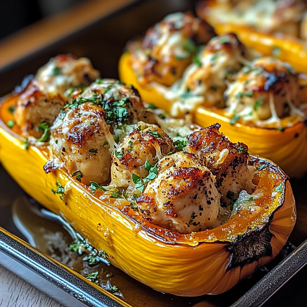 Sweet and Savory Honey Roasted Butternut Squash Stuffed with Chicken
